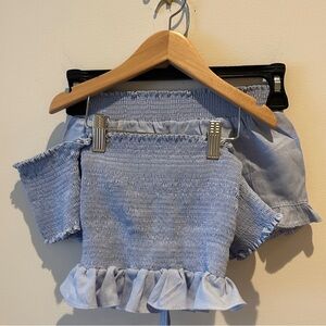 little peixoto 2pc off the shoulder tie back ruffle shorts set size medium(kids)